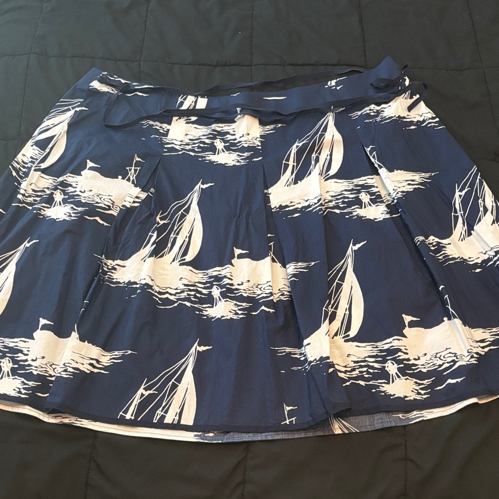 Talbots Nautical Sailing Beach Summer Print Blue Skirt